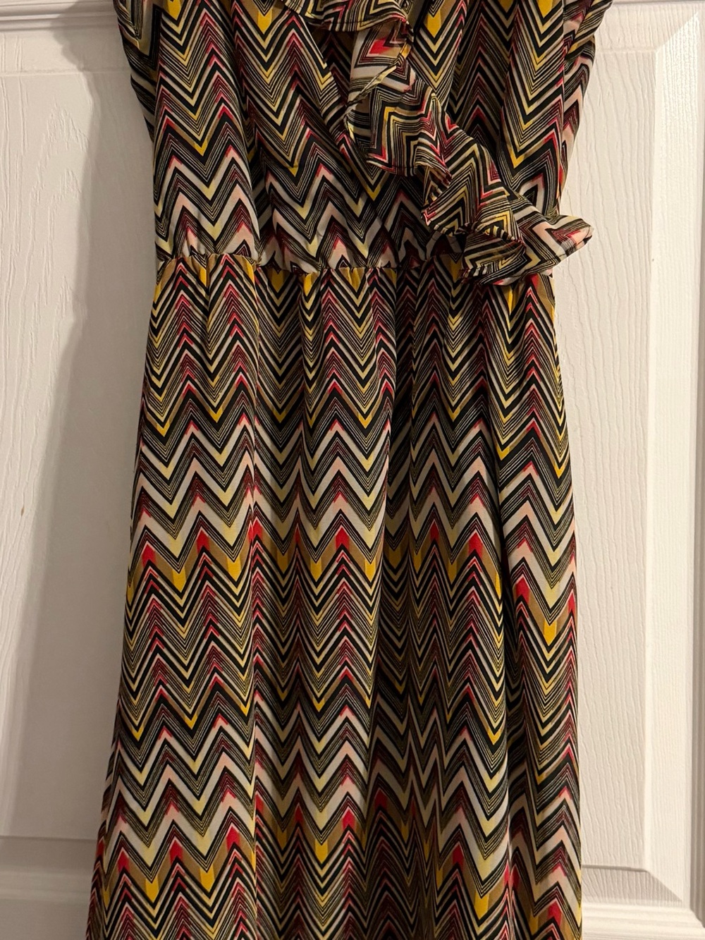 Banana Republic Chevron Midi Dress in Black, Cream, Yellow and Red